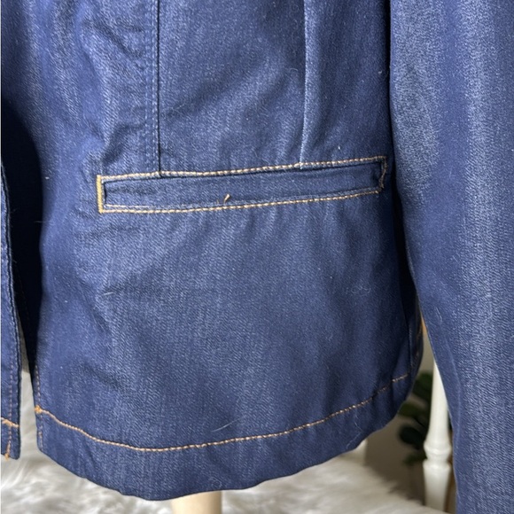 Chico's Blazer Stretch Denim Red Blue Brooch Embellished Collar 2026 Fashion - Picture 3 of 7